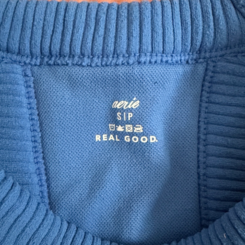 aerie Blue Ribbed Halter Crop Tank - Picture 2 of 3
